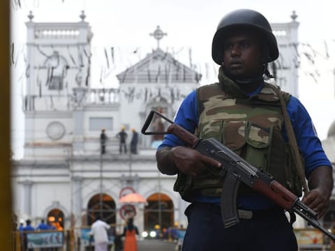 A Sri Lankan soldier stands guard outside St. Anthony's Shrine in Colombo on May 2, 2019, a week after a series of bomb blasts targeting churches and luxury hotels on Easter Sunday in Sri Lanka. 