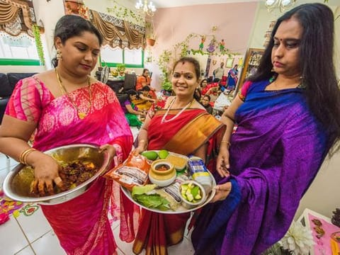 Women in the process of making world famous Andhra mango pickles.