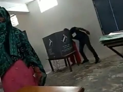 Screengrab of the video taken in a polling station in Faridabad, Haryana.