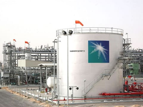 A general view of oil tanks at a plant in Haradh, about 280 kilometres (170 miles) southwest of the eastern Saudi oil city of Dhahran