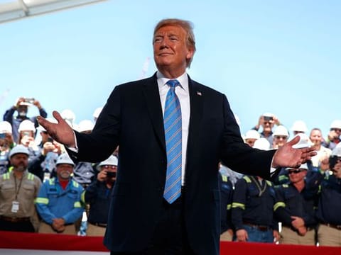 President Donald Trump arrives to speak on energy infrastructure at the Cameron LNG export facility.