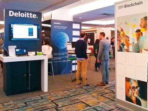People attend the Consensus 2019 conference on the cryptocurrency and the blockchain technology world in New York last week.