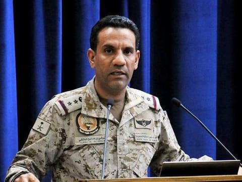 Turki Al Maliki, spokesman of the Saudi-led coalition giving a press conference.