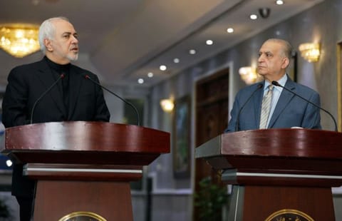 Iranian Foreign Minister, Mohammad Javad Zarif, speaks during a news conference with Iraqi Foreign Minister Mohamed Ali Alhakim in Baghdad, Iraq May 26, 2019. 