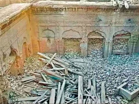 Historical Guru Nanak palace' partially demolished by locals in Narowal,  Pakistan. 