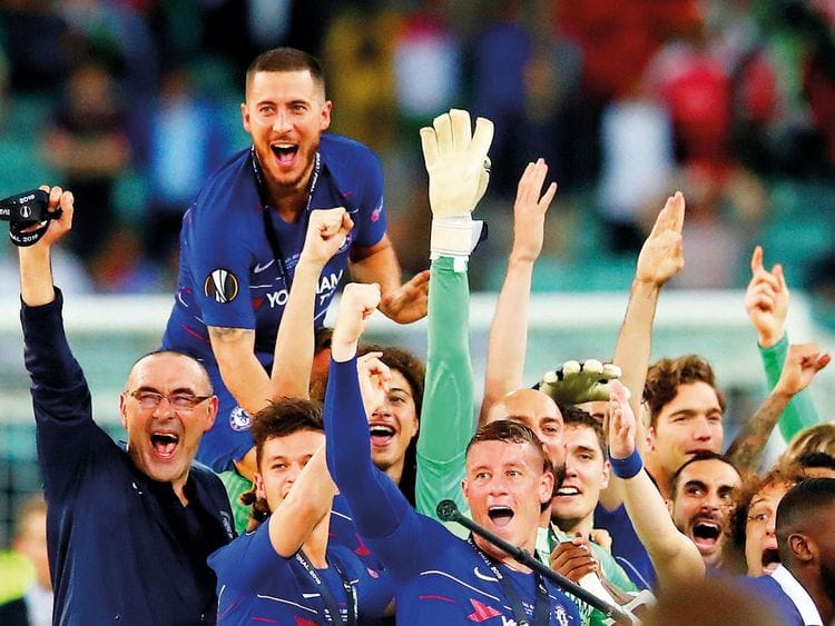 The Chelsea team celebrate