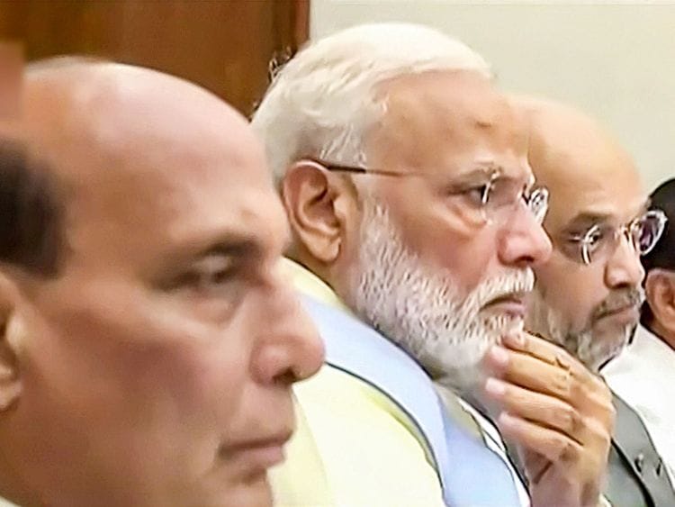 Prime Minister Narendra Modi with Union Ministers Rajnath Singh
