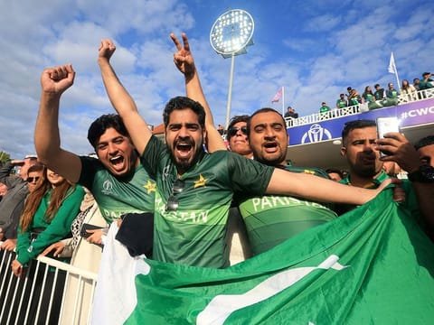 Pakistan cricket fans react during the World Cup group stage match against England at Trent Bridge in Nottingham, central England, on June 3, 2019. 