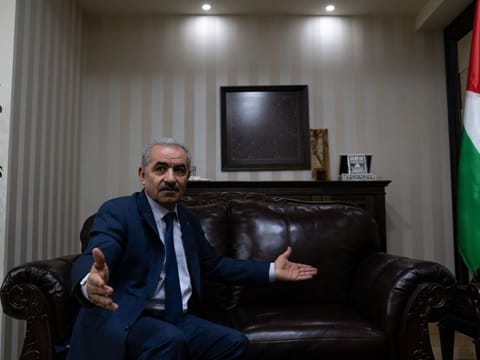Prime Minister Muhammad Shtayyeh of the Palestinian Authority is interviewed at his office in Ramallah, West Bank, on May 28, 2019.