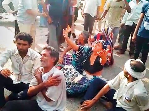 Relatives mourn the death of a 3-year-old girl in Aligarh. Five policemen, including an SHO, have been suspended for alleged negligence, five days after the mutilated body of a three-year-old girl was found in a garbage dump, triggering a huge public outcry over the brutality of the murder.