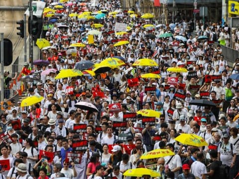 Hong Kong protesters on Sunday organised the biggest rally since a similar number turned out in 2003 to challenge government plans for tighter national security laws, which were later shelved.