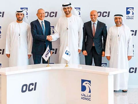 Dr Sultan Ahmed Al Jaber, UAE Minister of State and ADNOC Group CEO and Nassef Sawiris, CEO of OCI N.V.