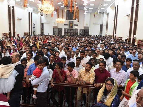 The members of Christian Community attend the Christmas Mass at St. George Orthodox Church in Abu Dhabi.
