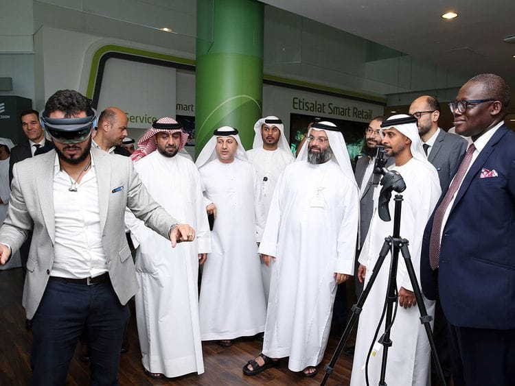 Senior etisalat officials at a recent virtual reality demonstration with 5G