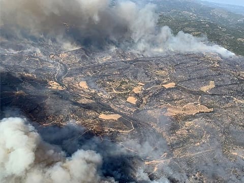 Bombers Generalitat Catalunya, shows a wildfire at Torre de l´Espanyol in Ribera d´Ebro,  on the banks of the river Ebre, northeastern Spain. Authorities raised alerts as Europe's record-breaking June heatwave threatened to intensify with temperatures heading into the 40s Celsius