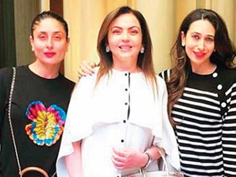 Kareena Kapoor Khan with Nita Ambani and Karisma Kapoor.