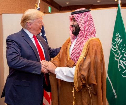 Saudi Arabia's Crown Prince Mohammed Bin Salman with US President Donald Trump at the G20 leaders summit in Osaka, Japan on June 29, 2019.