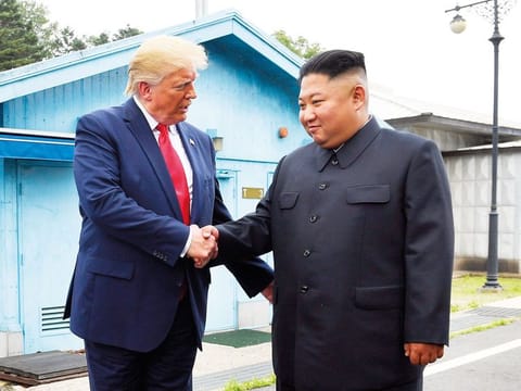 US President Donald Trump meets North Korean leader Kim Jongun at the border village of Panmunjom in the Demilitarised Zone, South Korea. 