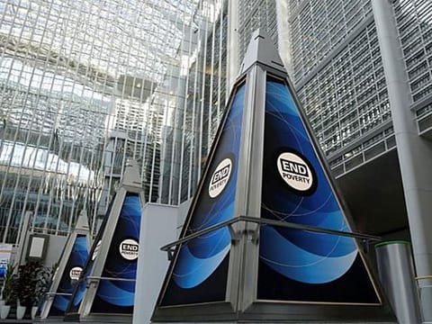 An atrium at the World Bank headquarters building in the US.