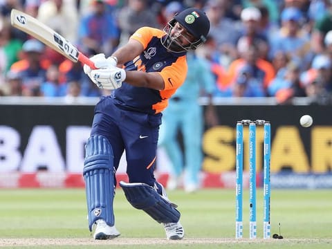 India's Rishabh Pant bats during the World Cup match against England at Edgbaston in Birmingham. 