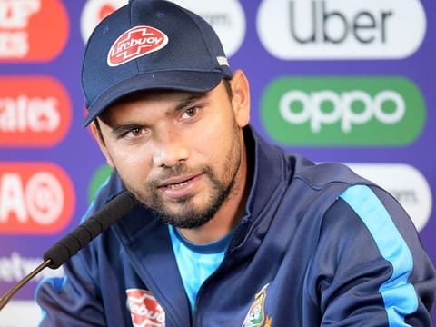 Bangladesh's captain Mashrafe Mortaza attends a press conference at Edgbaston in Birmingham, on July 1, 2019. 