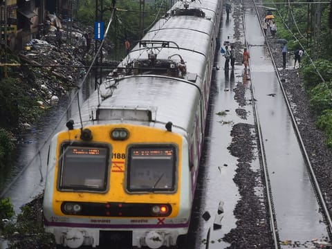 A view of the waterlogged railway tracks after heavy monsoon rain, at Ghatkopar in Mumbai.