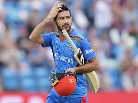 Afghanistan's Ikram Ali khil walks off for 86 during World Cup group stage match against West Indies at Headingley in Leeds. 