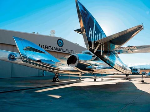 File photo: SpaceShipTwo mates to the mothership, WhiteKnightTwo, at Mojave Space Port on February 19, 2019, in Mojave, California.  