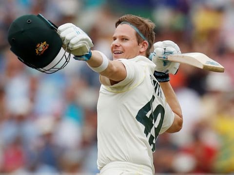  Steve Smith celebrates his century against England at Edgbaston during the Ashes series last year.