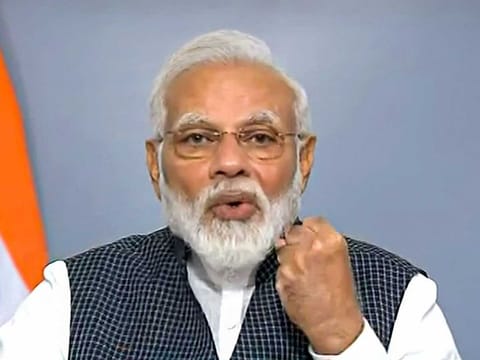 Indian Prime Minister Narendra Modi addresses the nation, in New Delhi, Thursday, Aug 8, 2019. 