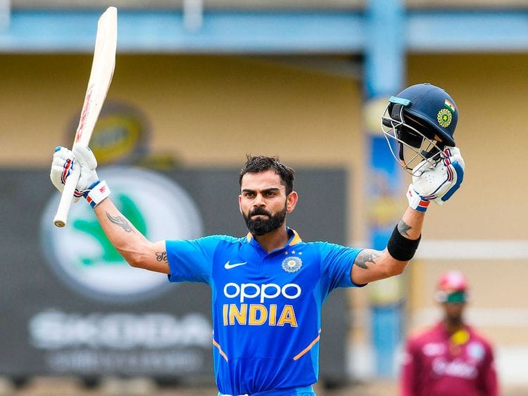 Virat Kohli of India celebrates his century