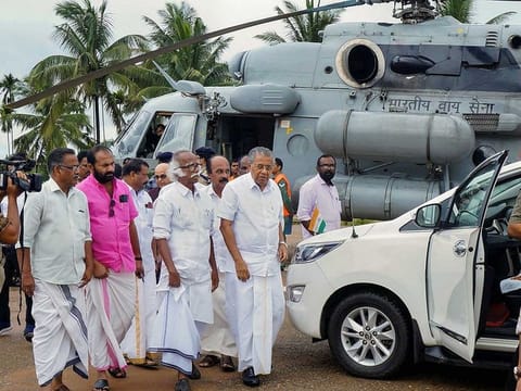 Kerala Chief Minister Pinarayi Vijayan on way to visit the flood-affected areas at Batheri, in Wayanad, on Tuesday, Aug 13, 2019. 