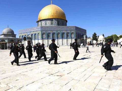 Israeli security forces arrive at the al-Aqsa Mosque compound.