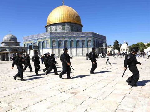 Israeli security forces arrive at the al-Aqsa Mosque compound.