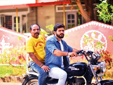 Arvind Bolar and Roopesh Shetty in ‘Girgit’.