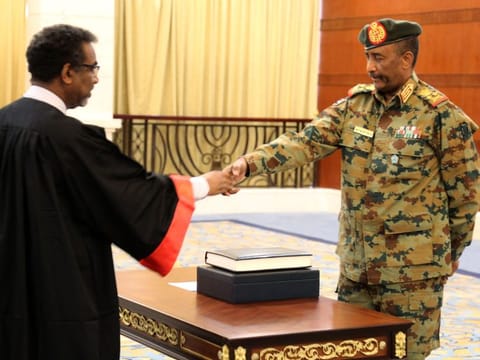 A picture released by Sudan's Presidential Palace shows General Abdel Fattah al-Burhan, the head of Sudan's ruling military council, during a swearing in ceremony in Khartoum on August 21, 2019. 