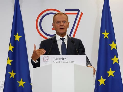 European Council President Donald Tusk spoke at the G7 summit in France on Saturday