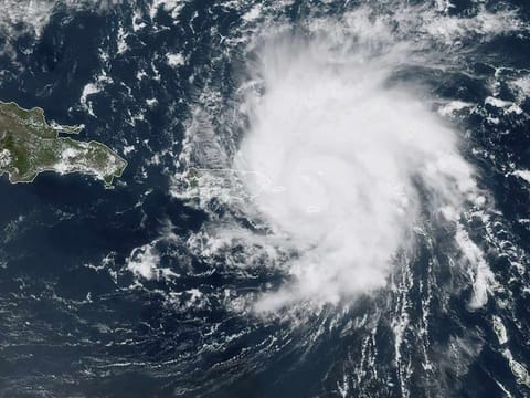This satellite image obtained from NOAA/RAMMB, shows Tropical Storm Dorian as it approaches Puerto Rico in the Caribbean at 17:0 UTC on August 28, 2019. 