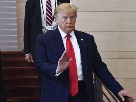 President Donald Trump arrives to attend a lunch on "digital transformation", during the G7 summit in Biarritz, southwestern France, August 26 2019