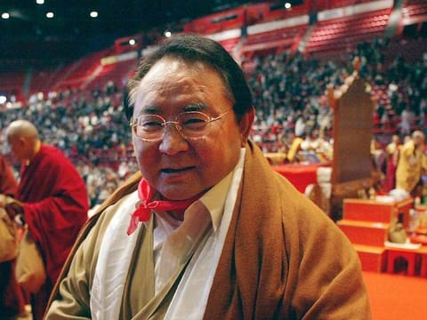  In this file photo taken on October 17, 2003, Sogyal Rinpoché, poses after Akshobya ceremony presided by Tibetan spiritual leader Dalai Lama (not pictured) at the Paris-Bercy Omnisports Palace in Paris.