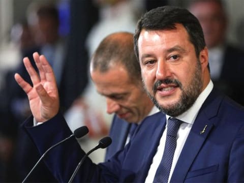 The League party leader Matteo Salvini talks to journalists after meeting with Italian President Sergio Mattarella at Rome's Quirinale presidential palace on August 28, 2019. 