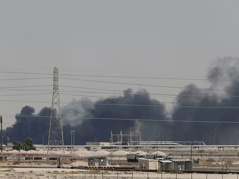Smoke rises from an Aramco facility in the eastern city of Abqaiq, Saudi Arabia, September 14, 2019.