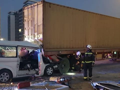 Eight people were killed and six seriously injured on Monday morning in a traffic accident involving a minibus on Mohamed Bin Zayed Road
COURTESY DUBAI POLICE
