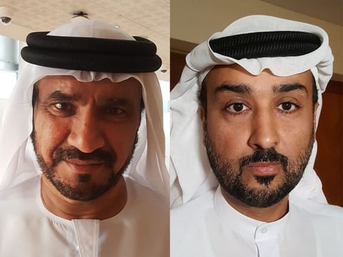 Emirati voters Mohammed Al Muhairi  (left) and Abdulla Mubarak 