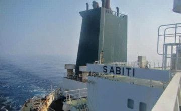 A handout picture shows the Iranian crude oil tanker Sabiti sailing in the Red Sea. 
