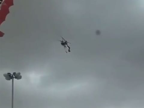 Sharjah Police said six men sustained injuries when they came crashing down in separate places after the rope of their parachutes snapped due to high winds late on Saturday.