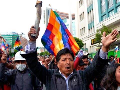 Supporters of Bolivian ex-President Evo Morales take part in a march in the surroundings of the Congress in La Paz on November 12, 2019, after he left in exile to Mexico.