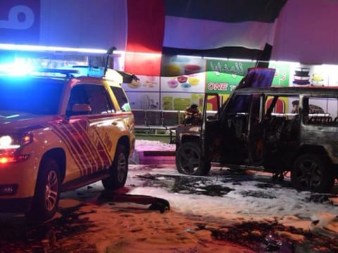 A car burst into flames at the port area of Abu Dhabi.