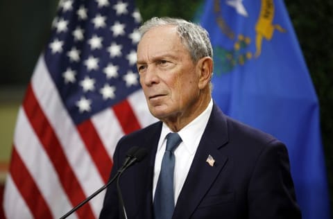Former New York City Mayor Michael Bloomberg speaks at a news conference at a gun control advocacy event in Las Vegas. Bloomberg has opened door to a potential presidential run, saying the Democratic field 'not well positioned' to defeat Trump