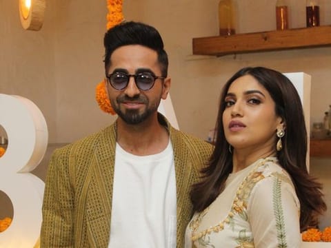 Actors Ayushmann Khurrana and Bhumi Pednekar at during the promotions of their film "Bala" in Mumbai on October 25, 2019.